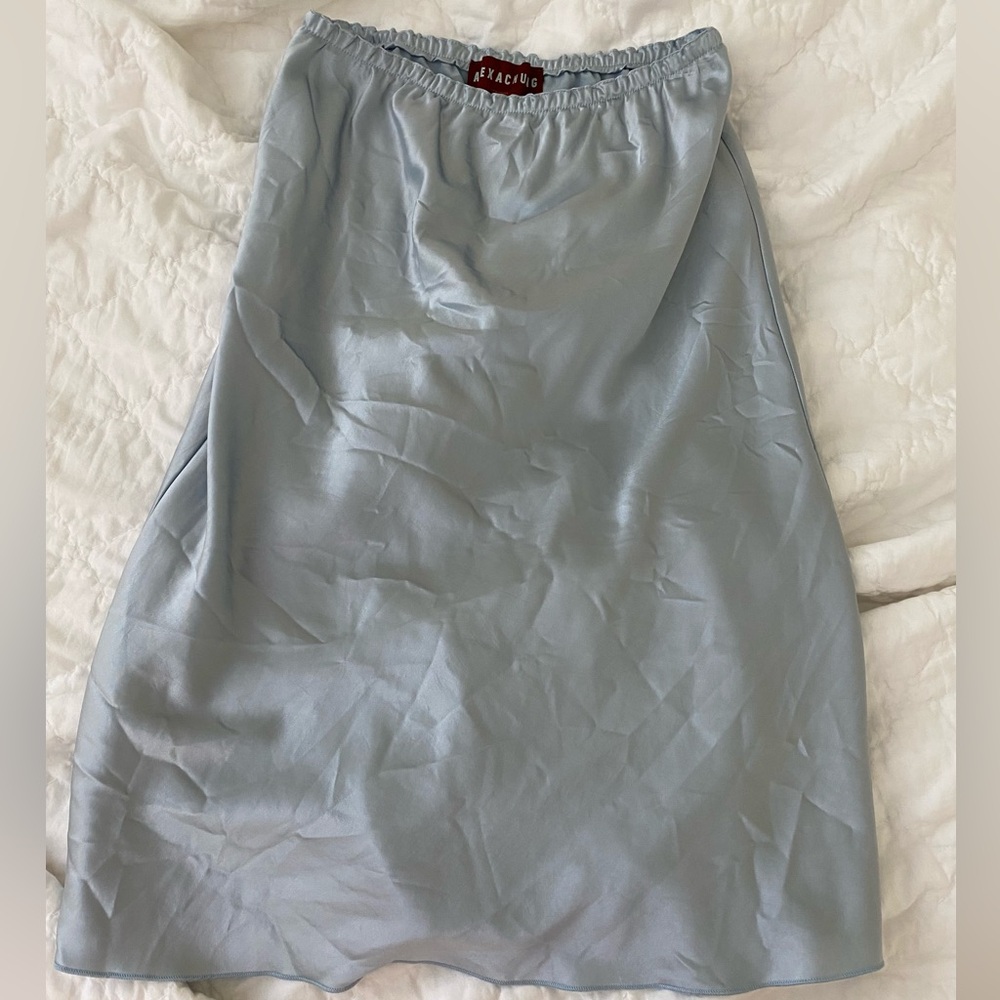 Alexa Chung blue satin slip midi skirt